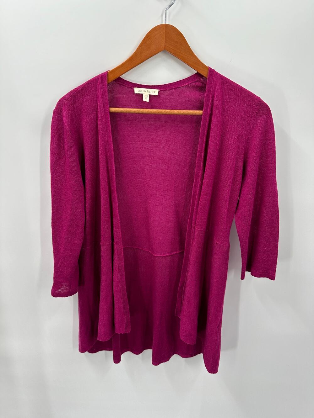 EILEEN FISHER Italian Yarn Linen Silk Lightweight Magenta Cardigan // XS